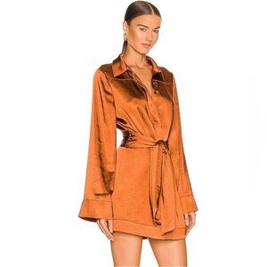 Camila Coelho Revolve Long Sleeve Satin Priscilla Mini Dress